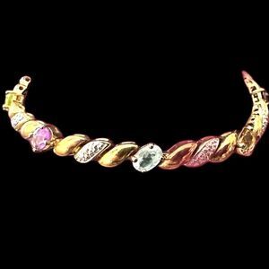 Ross Simons multi gemstone Sterling Silver gold vermeil tennis bracelet 7.25